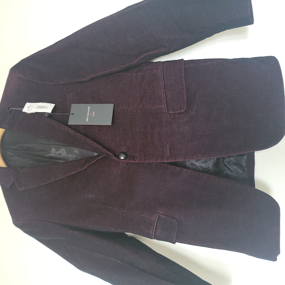 NWT JOHN VARVATOS BOY'S CORDUROY BLAZER SZ:14R BLK/RED